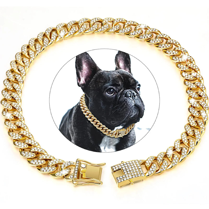 Collier de chien chaîne cubaine de luxe – Métal plaqué or