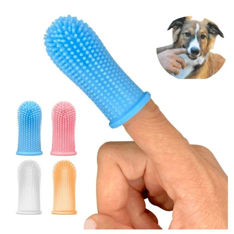 Cepillo de dientes de dedo para mascotas – Limpiador de silicona suave para perros y gatos